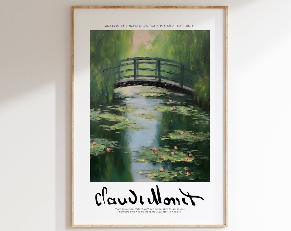 Claude Monet Water Lilies Bridge Giverny Style Impressionist Poster