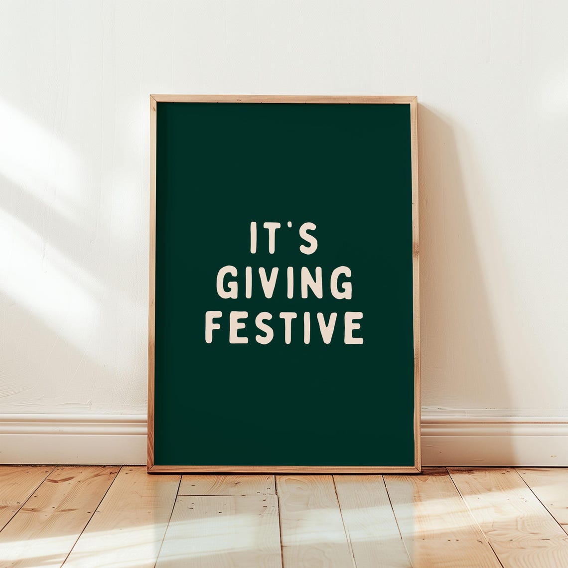 Its Giving Festive Cream on Green Retro Christmas Quote Poster - Image 2
