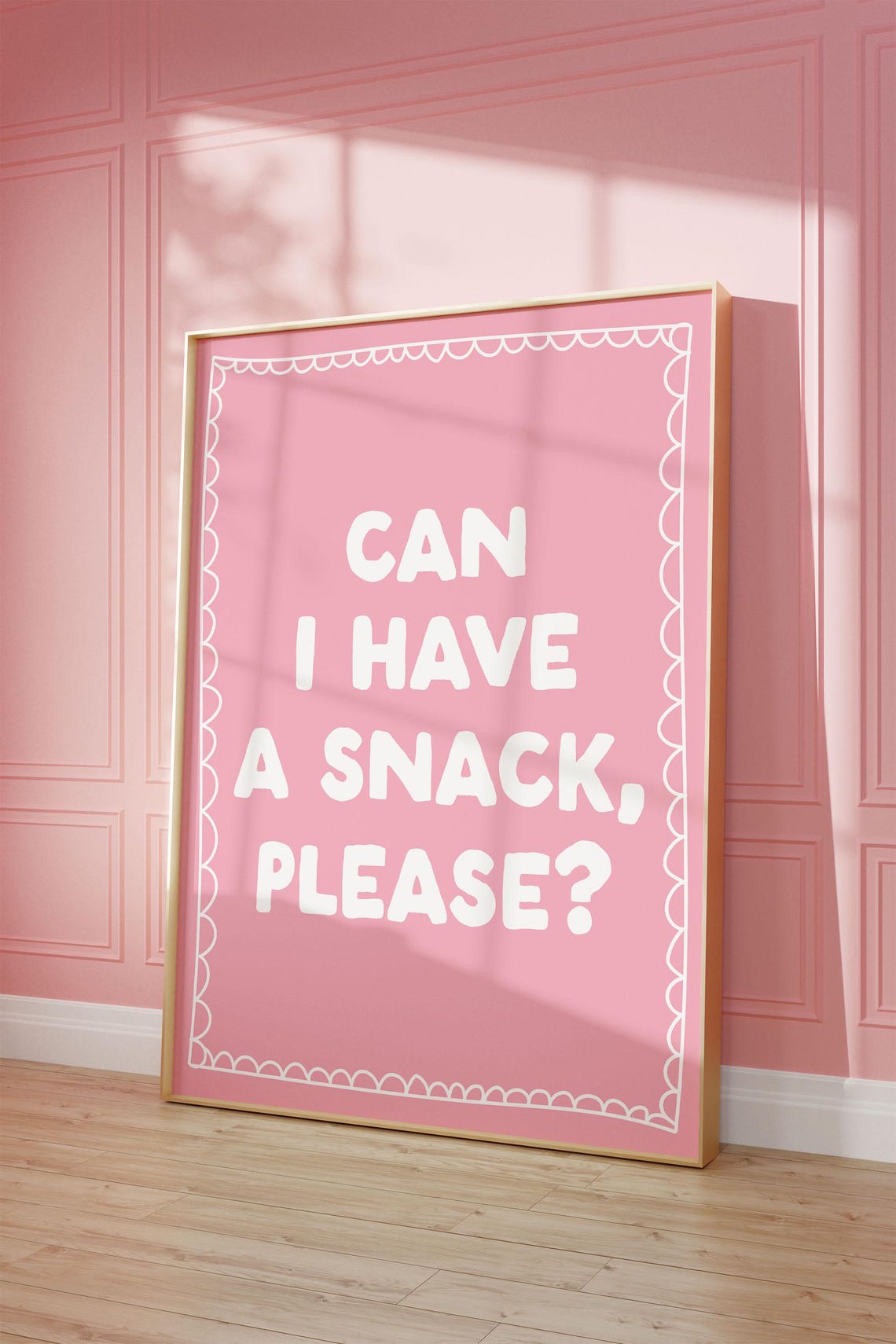 Funny Pink Can I Have A Snack Please Quote Scalloped Border Poster