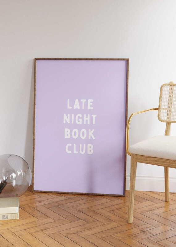 Late Night Book Club Cream Lettering Lavender Purple Art Poster