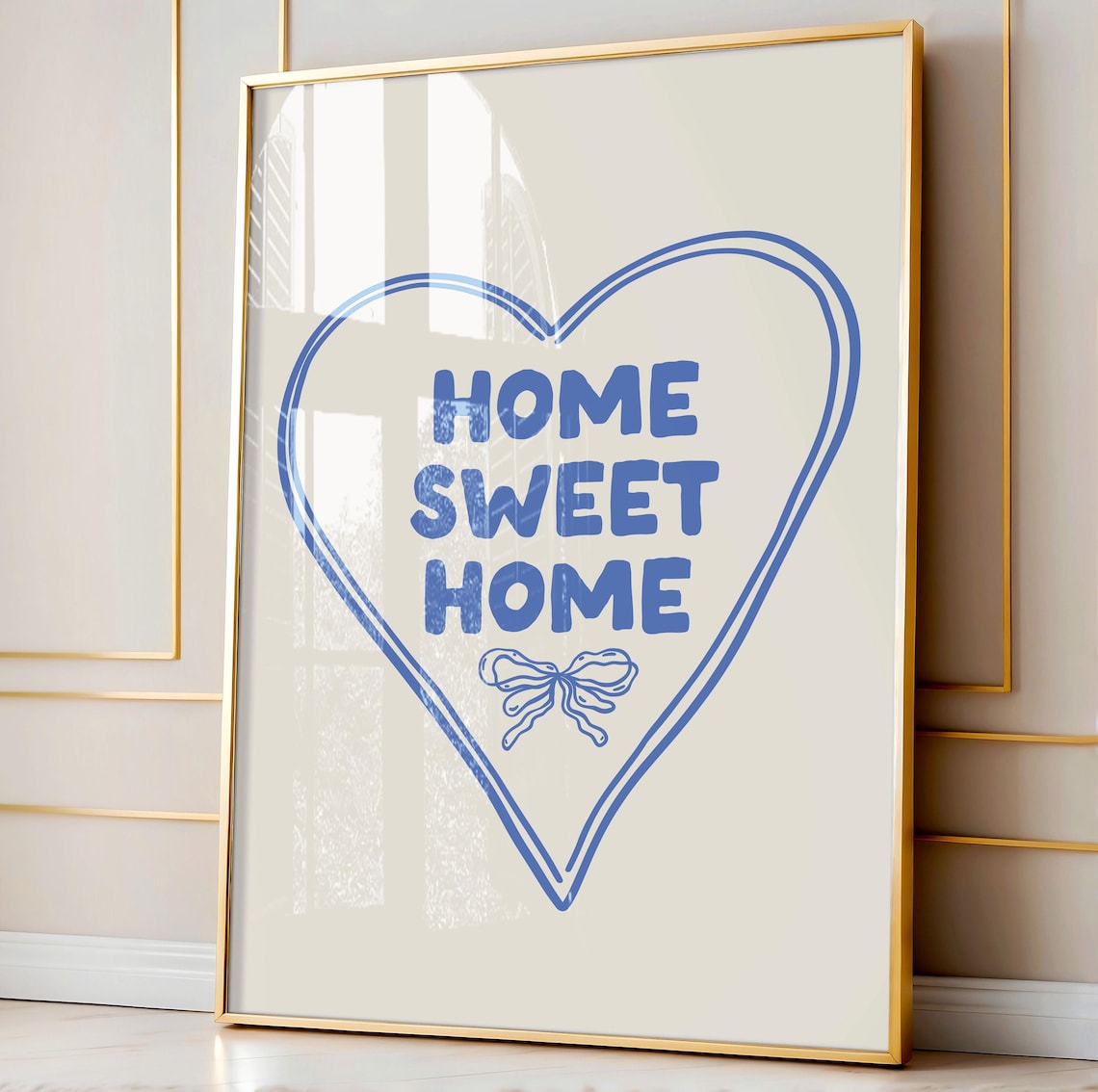 Home Sweet Home Blue Heart Bow Quote Decorative Typography Poster