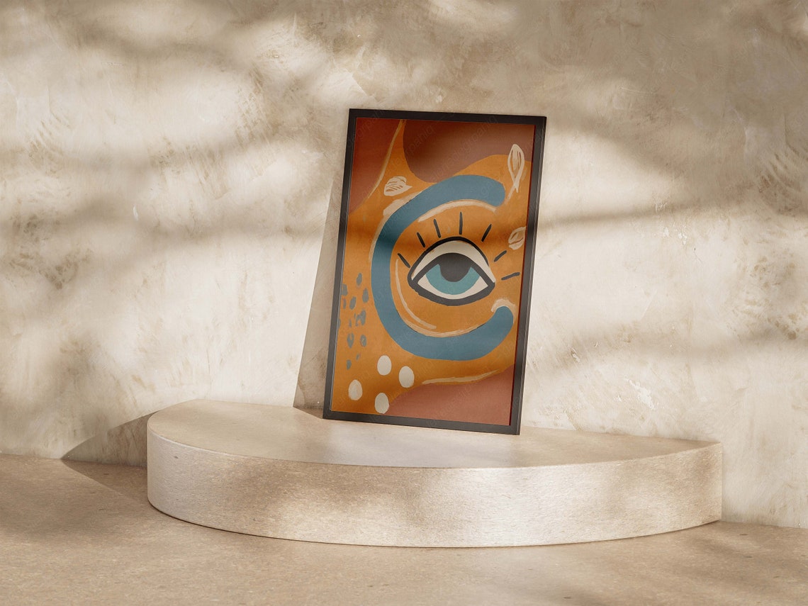 Boho Evil Eye Abstract Terracotta Teal Warm Minimalist Art Print - Image 5