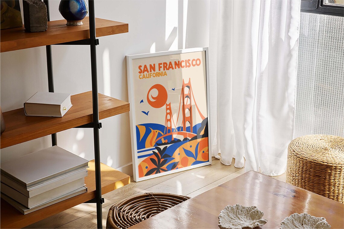 San Francisco California Golden Gate Bridge Retro Travel Art Poster - Image 4
