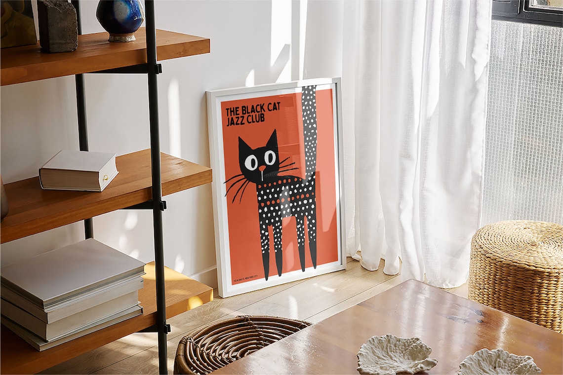Retro Black Cat Jazz Club Poster, Mid-Century Decor - Image 4