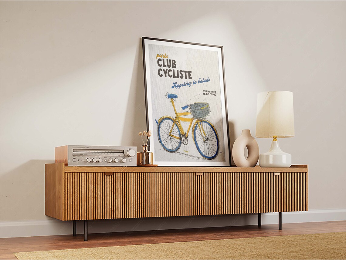 Paris Club Cycliste Yellow Bicycle French Retro Cycling Club Poster - Image 2
