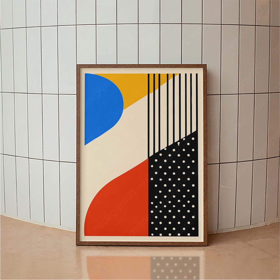 Colorful Geometric Blue Red Yellow Abstract Mid Century Modern Poster