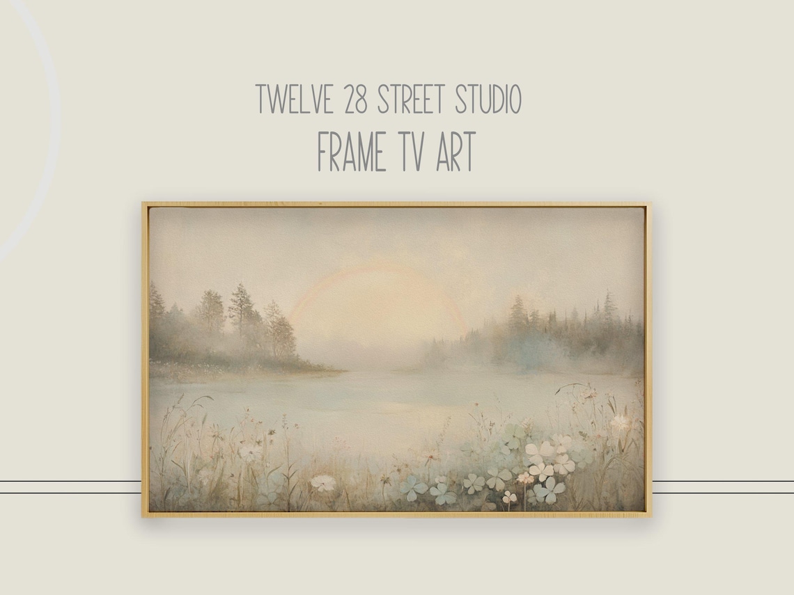St Patricks Day Misty Lakeside Clover Flowers Fog Water Pale Poster