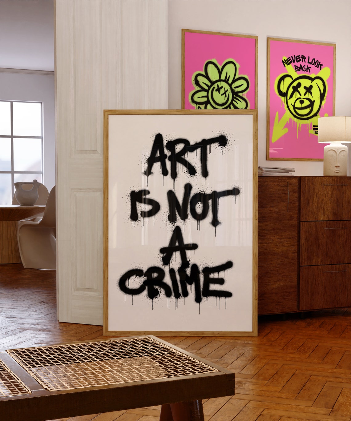 Art Is Not a Crime Black Graffiti Street Art Quote Typography Poster - Image 4