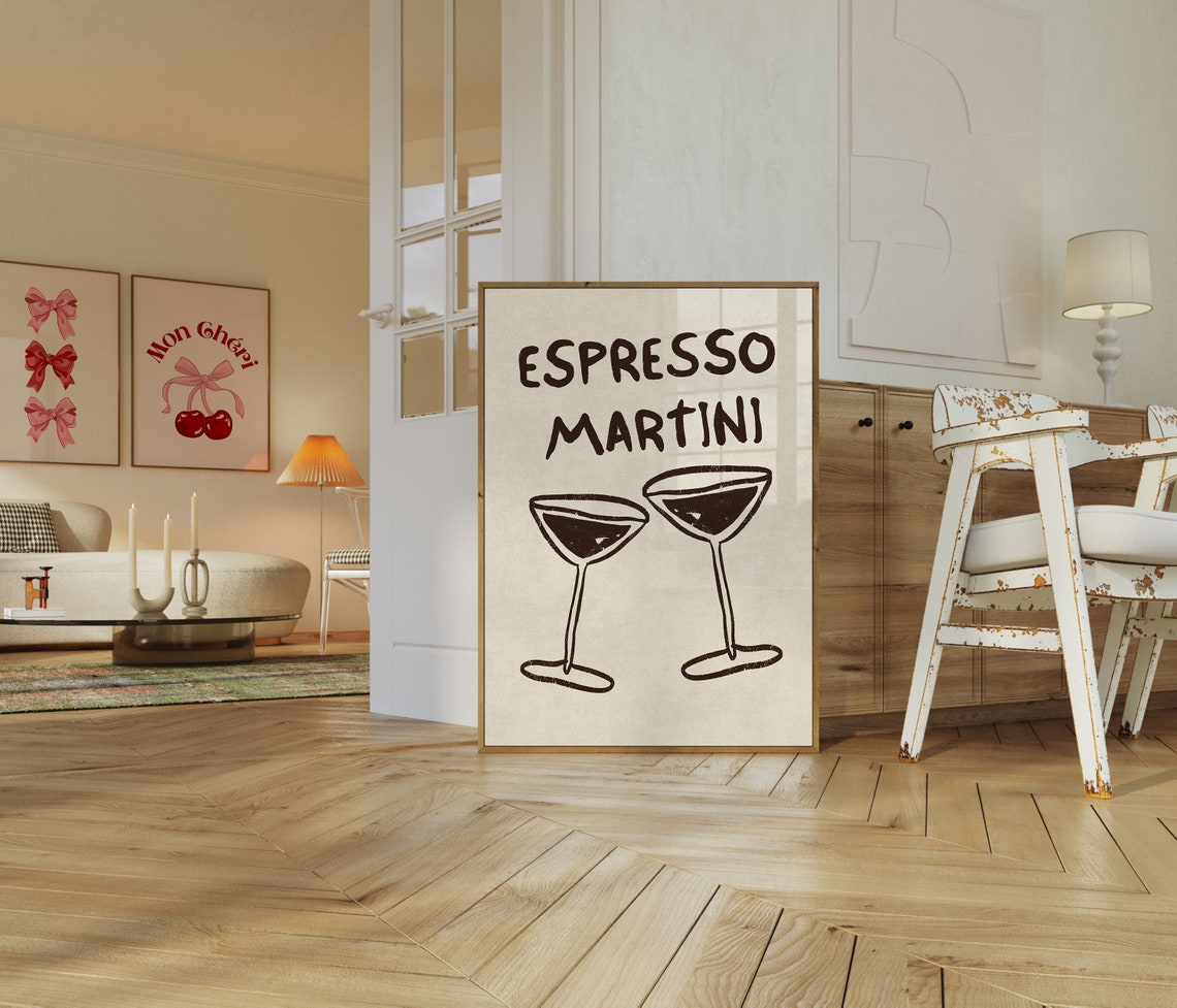 Hand Drawn Espresso Martini Glasses Trendy Cocktail Bar Cart Poster - Image 2