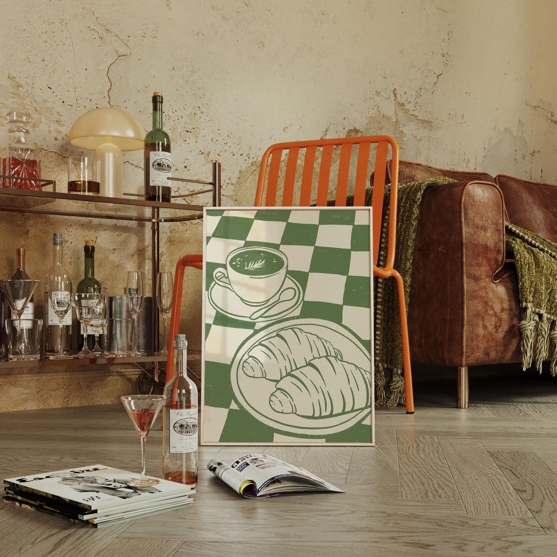 Retro Tea And Croissants Wall Art Trendy Kitchen Print For Cozy Decor - Image 2
