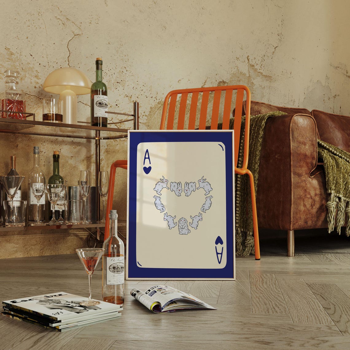 Ace Of Hearts Playing Card With Cute White Bunny Rabbits Heart Poster - Image 3