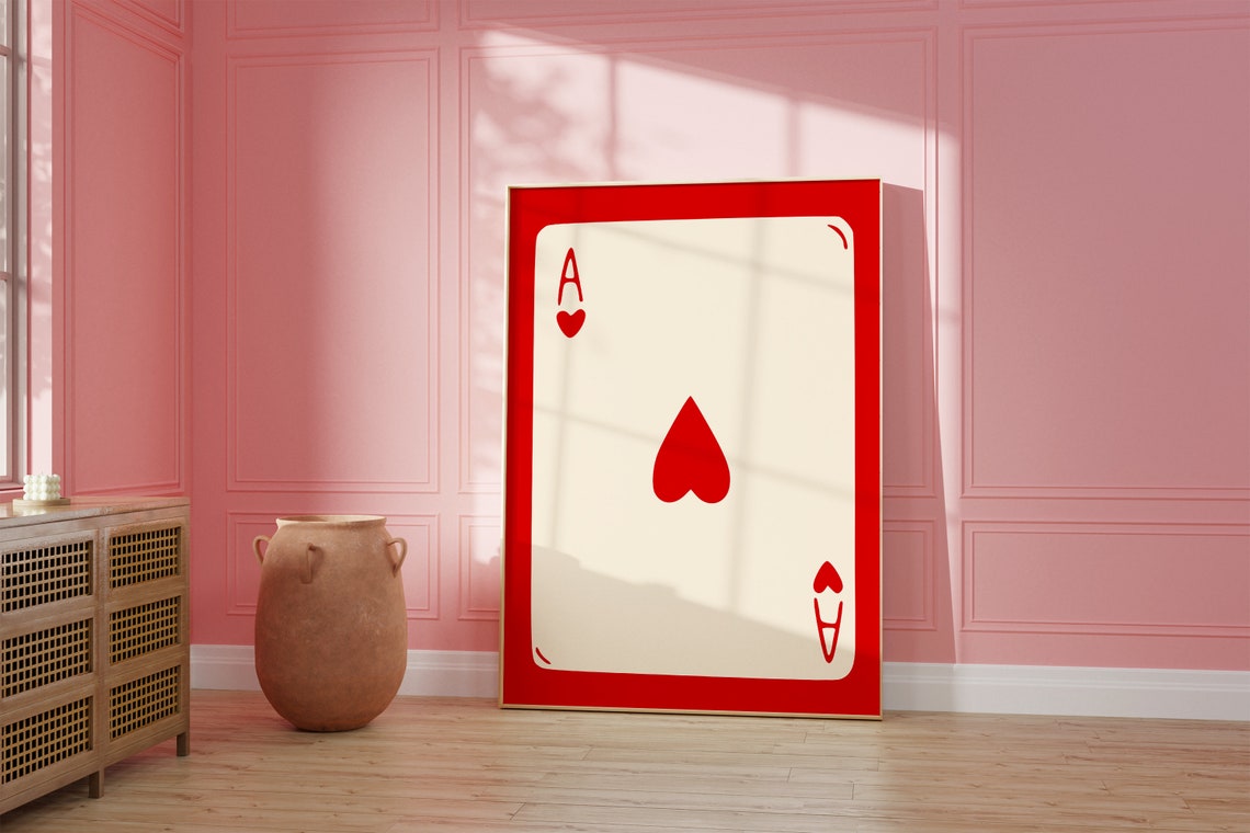 Ace Of Hearts Playing Card Red Retro Trendy Game Room Poster - Image 2