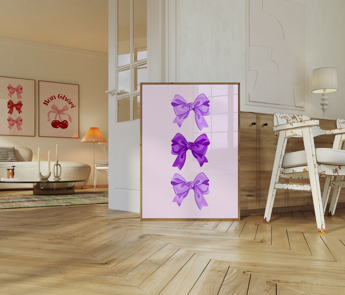 Purple Coquette Bows Trio Girly Bedroom Aesthetic Wall Poster - Image 2