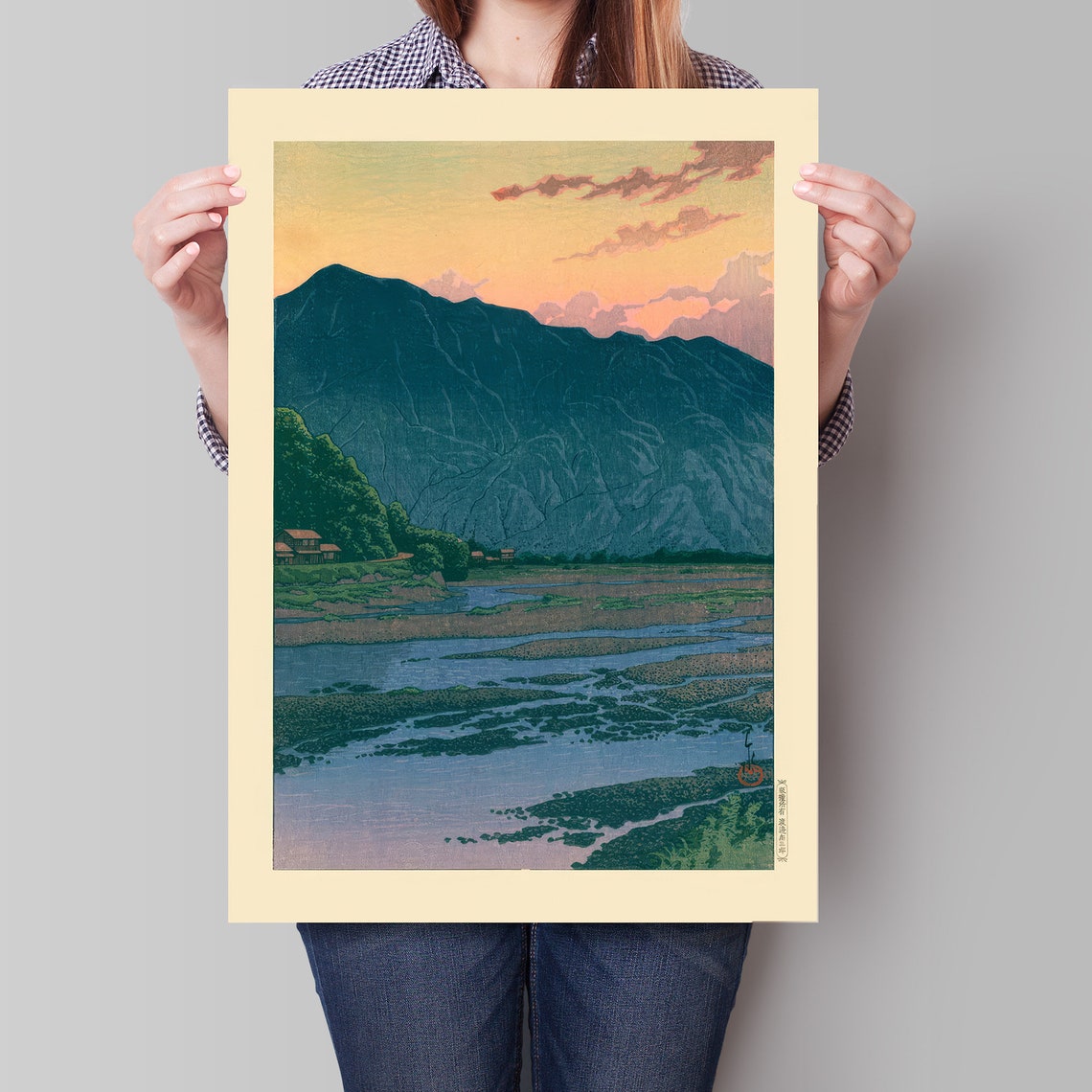 Japanese Mountains Dusk River Woodblock Style Evening Art Poster - Image 4