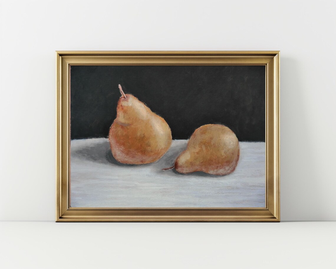 Pear Painting, Black Background Art Print