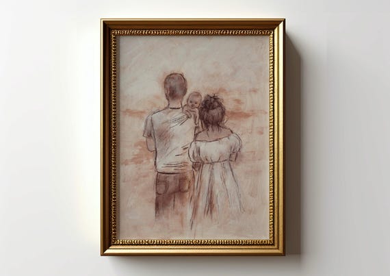 Parents And Child Print Unframed Family Painting Poster In Neutral Colors