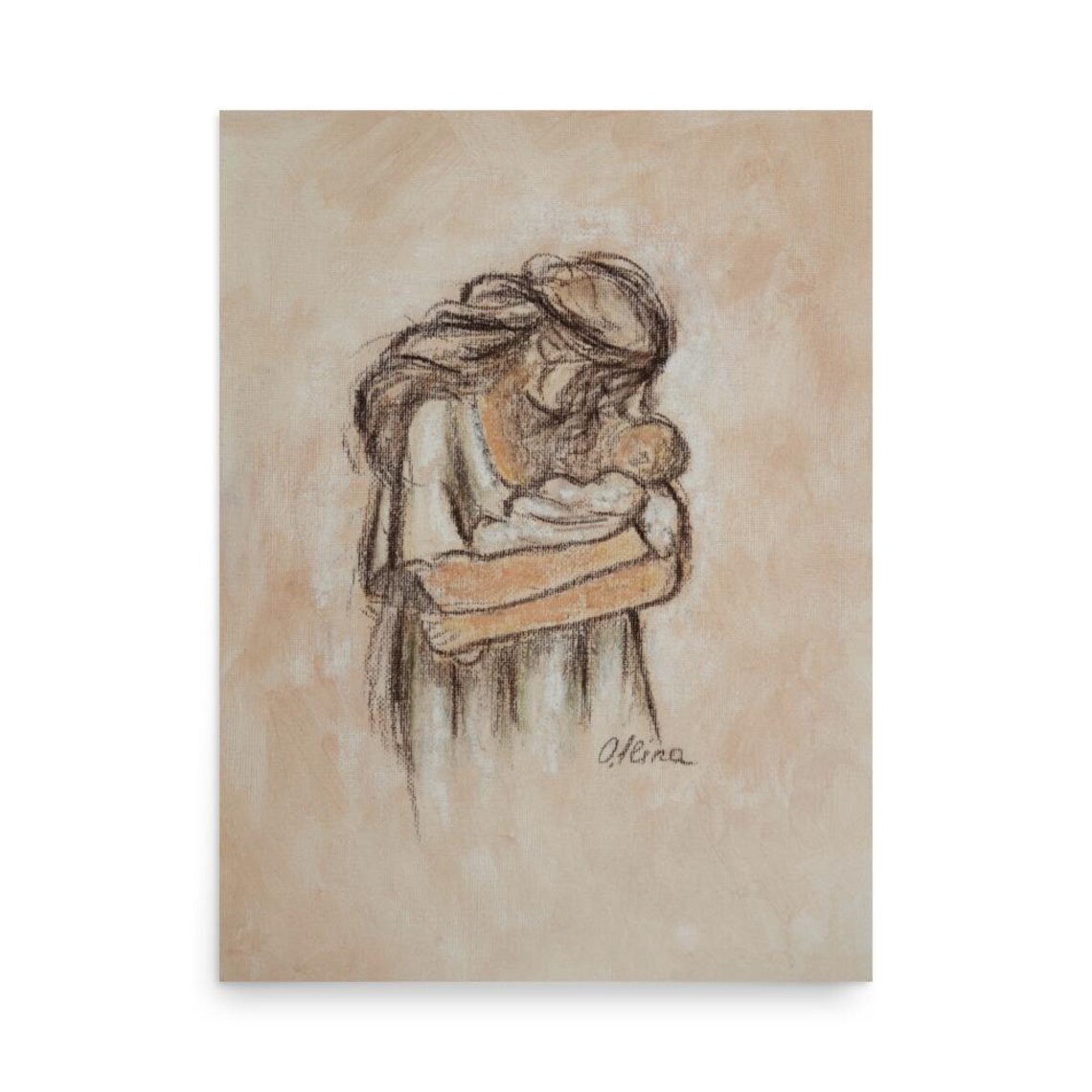 Mother Cradling Her Newborn Abstract Sketch Nursery Art Poster - Image 3