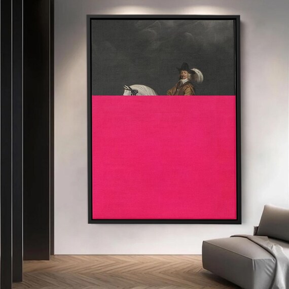 Noble Horseman Canvas Print Modern Pink Wall Art With Classical Rider Bold Equestrian Decor Unique Minimalist Pop