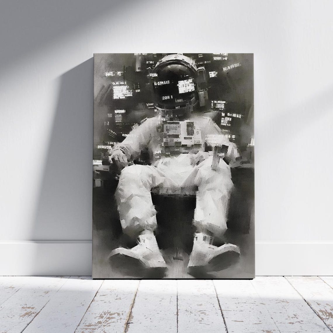 Abstract Astronaut Sketch Black And White Space Wall Art Scifi Themed Print Futuristic Home Decor