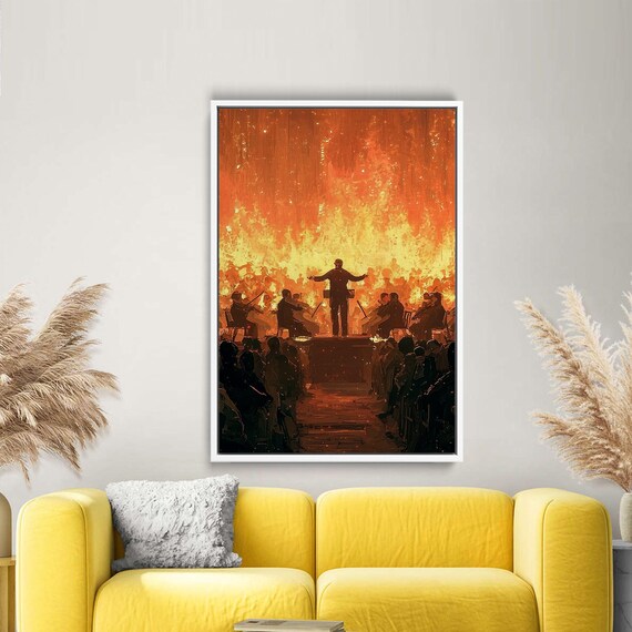 Orchestra Conductor Before Wall Of Flames Dramatic Music Art Poster
