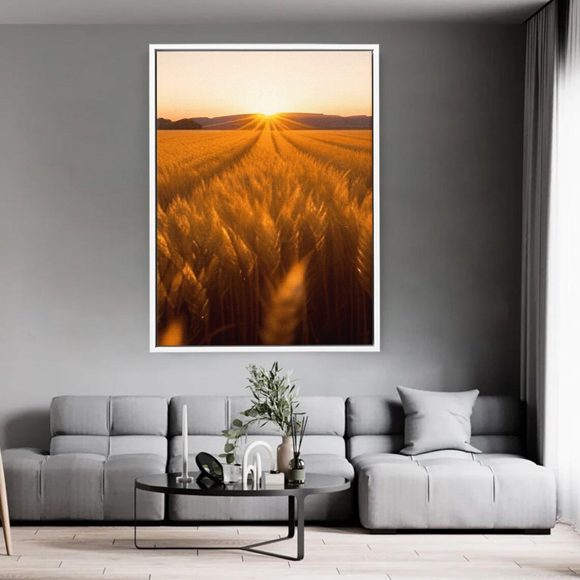 Golden Wheat Field Sunrise Rural Farm Landscape Nature Poster