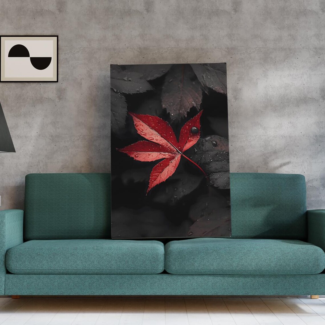 Red Leaf On Dark Background Minimalist Nature Canvas Print Moody Botanical Wall Art Autumn Poster Modern Contrast Decor
