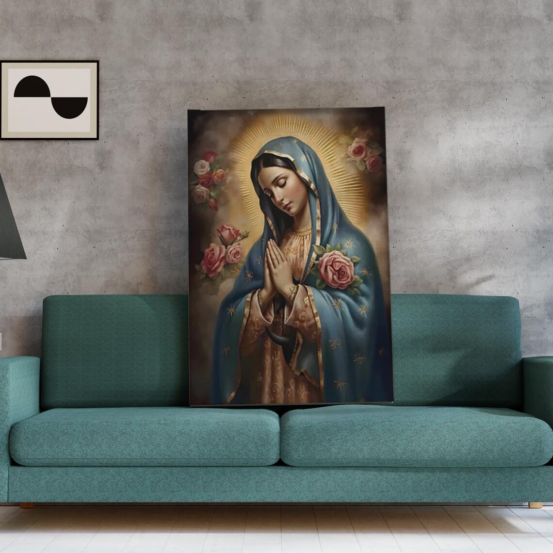 Our Lady Of Guadalupe Blue Mantle Roses Catholic Devotion Wall Art