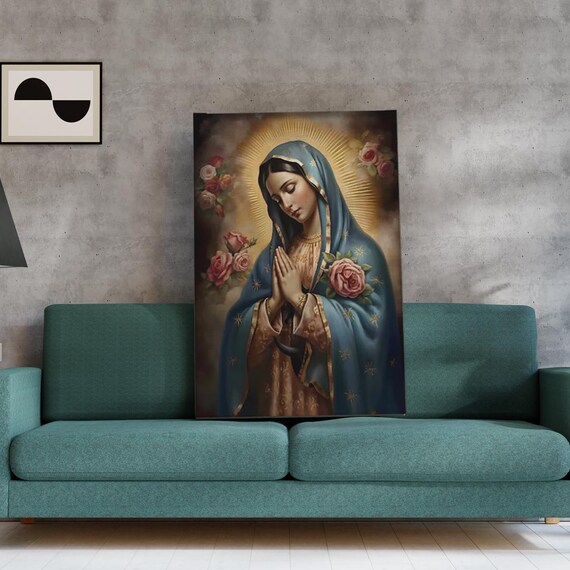 Our Lady Of Guadalupe Blue Mantle Roses Catholic Devotion Wall Art