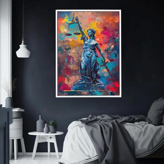 Colorful Justice Statue Canvas Wall Art Abstract Modern Painting Home Decor