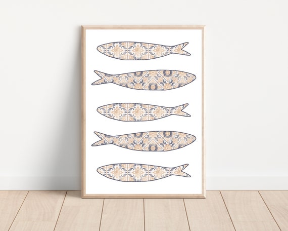 Boho Sardine Poster, Mediterranean Kitchen Wall Art