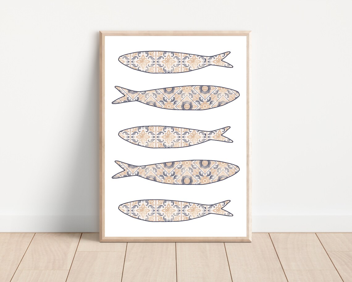 Boho Sardine Poster, Mediterranean Kitchen Wall Art