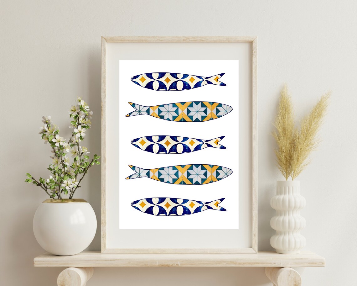 Portuguese Sardine Tile, Boho Kitchen Wall Art Print - Image 2