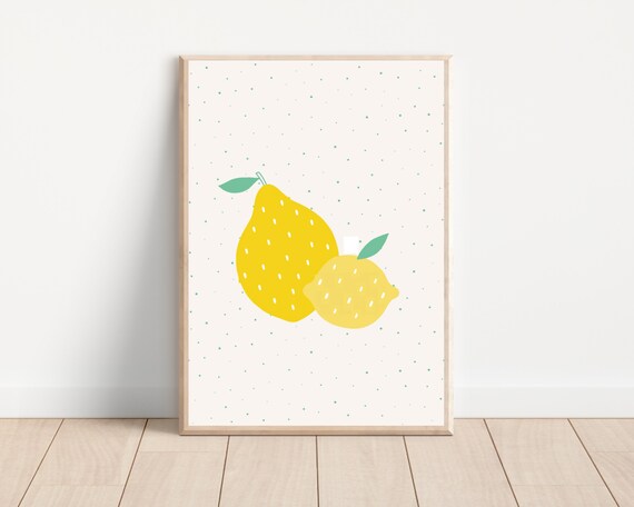 Boho Lemon Nursery Art Print, Mid-Century Fruit