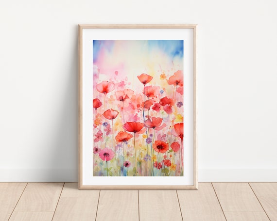 Watercolor Red Poppies Art Print, Botanical Wall Art