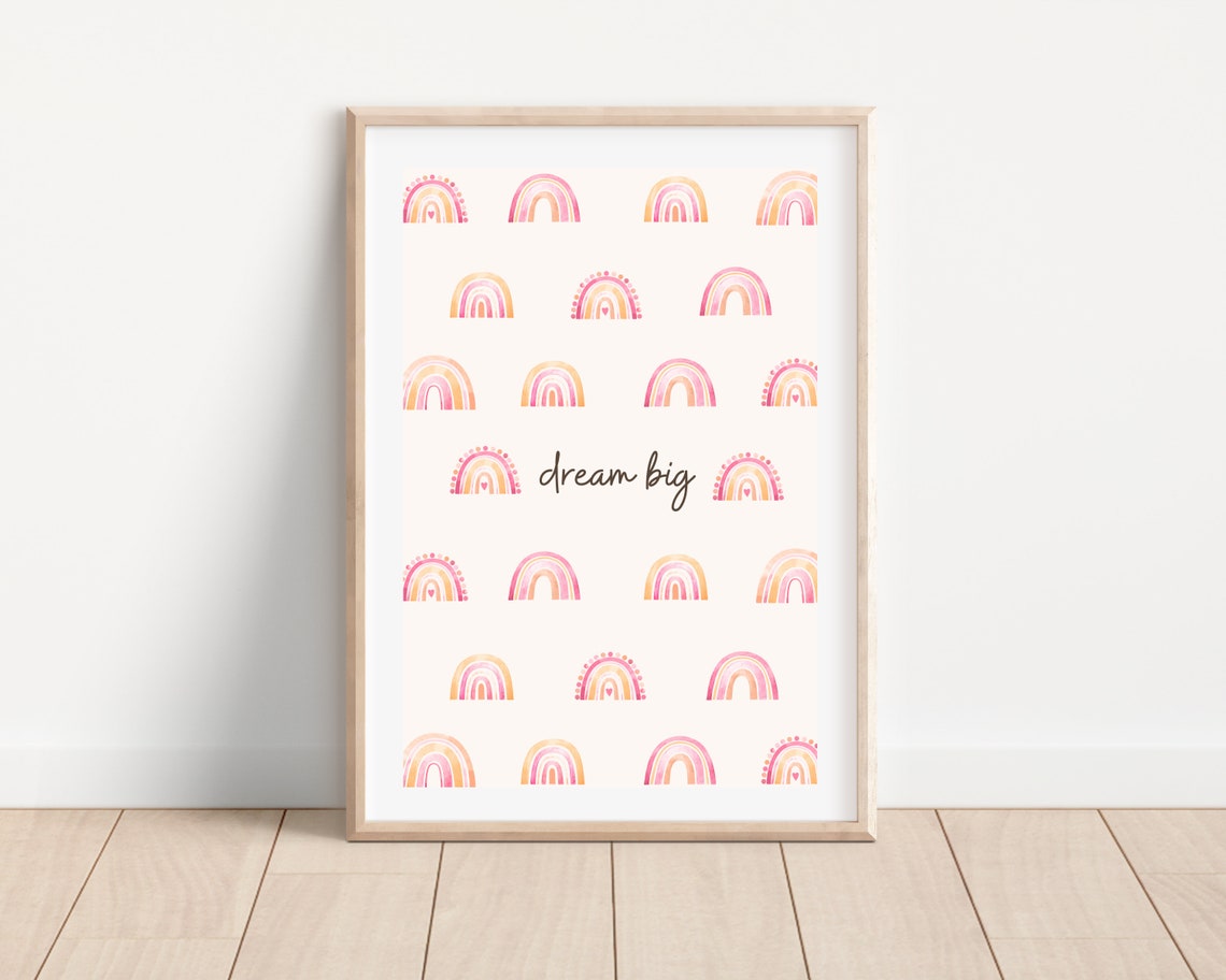 Boho Dream Big Baby Girl Nursery Rainbow Art Print