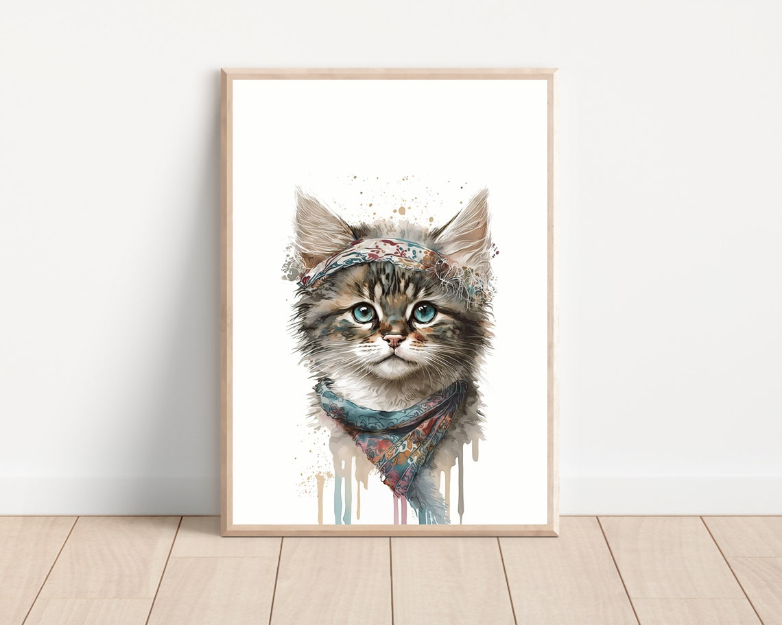 Watercolor Cat Print Boho Cat Wall Art Baby Cat Cute Baby Cat Watercolor Boho Watercolor Cat Tribal Cat Watercolor Tribal Animal
