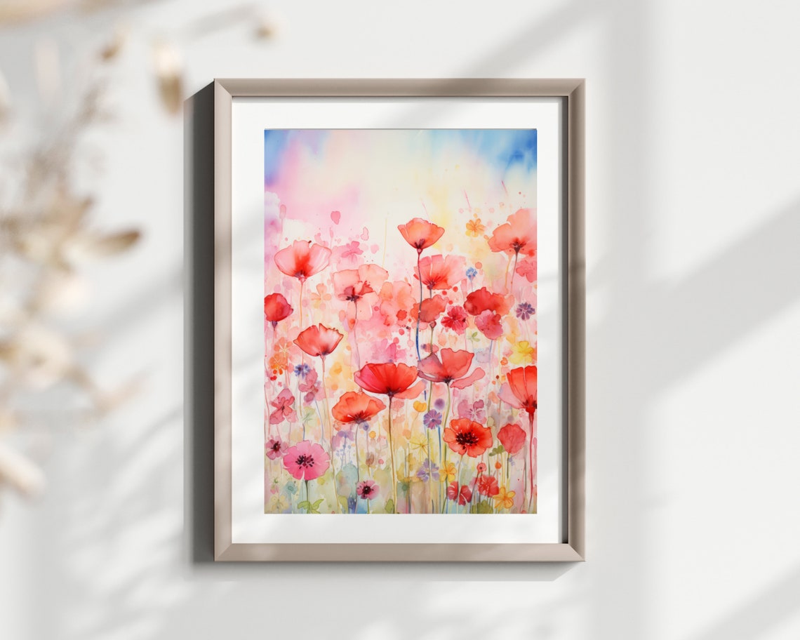 Watercolor Red Poppies Art Print, Botanical Wall Art - Image 3