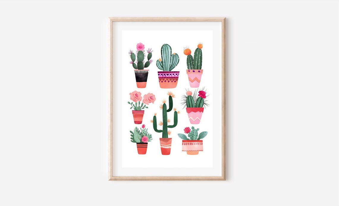 Boho Mini Cactus Art, Bohemian Botanical Decor - Image 4