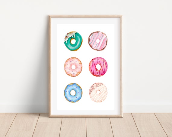 Watercolor Donut Art Print, Kitchen Baking Decor