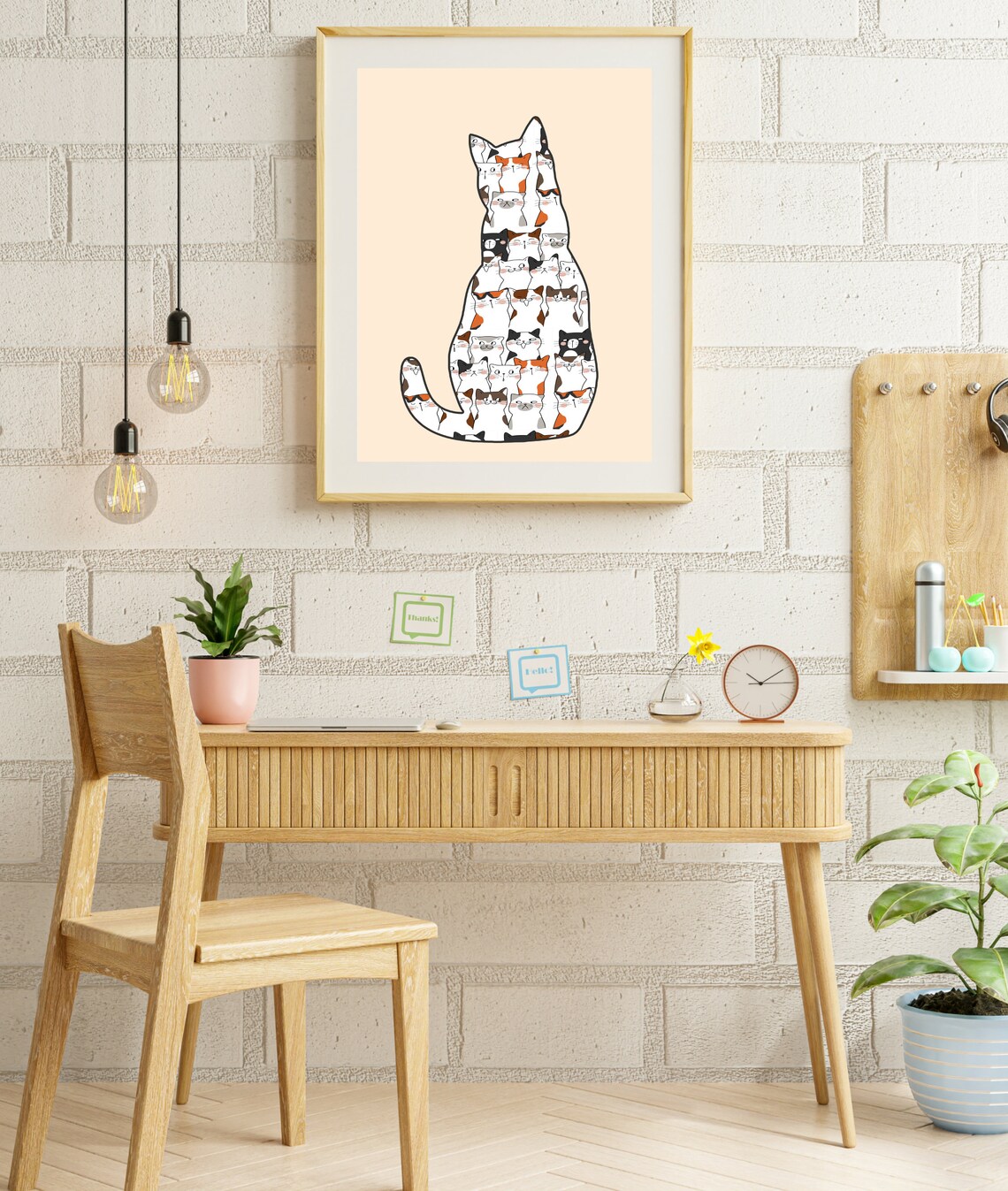 Funny Cat Silhouette Made Of Tiny Kittens Minimalist Peach Wall Art - Image 2