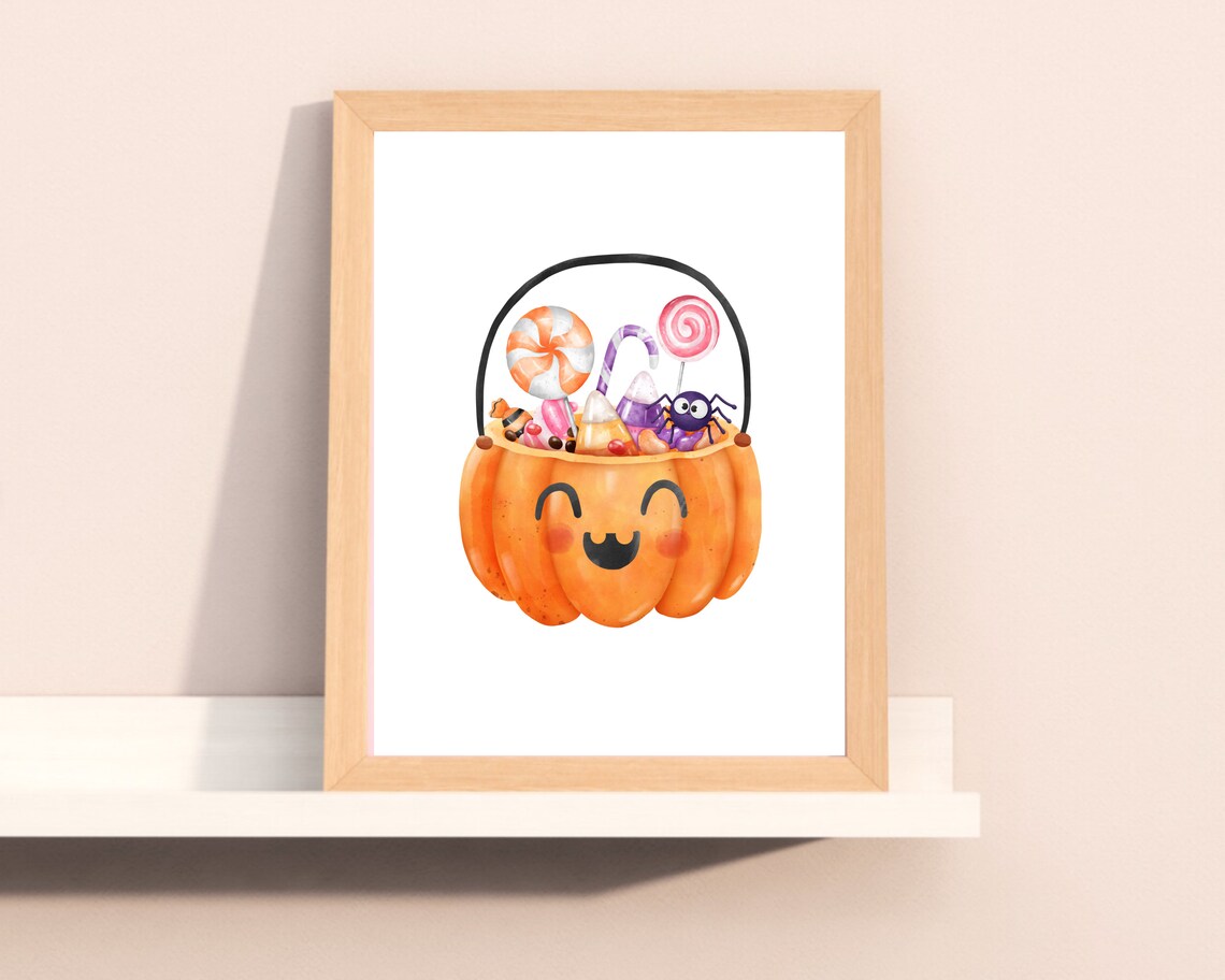 Cute Halloween Pumpkin Candy Basket Smiling Jack-O-Lantern Wall Art - Image 2