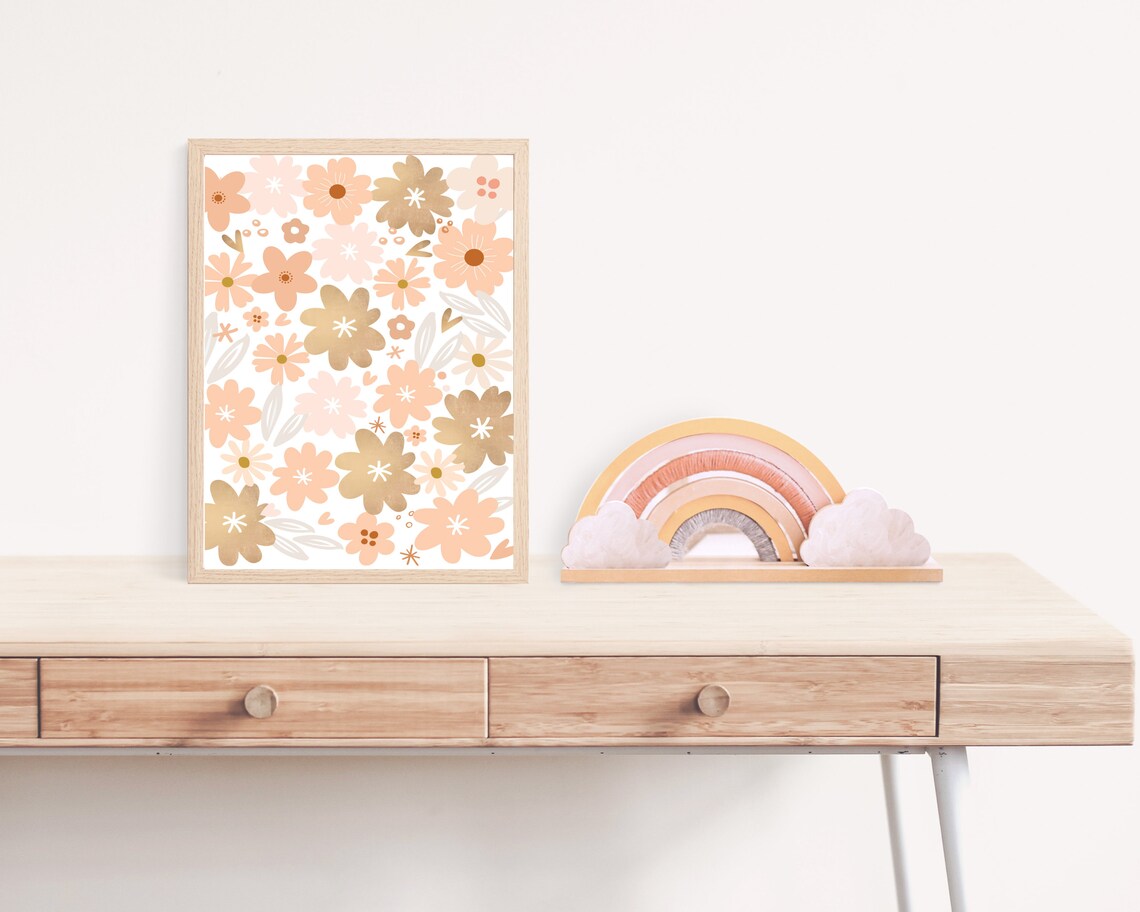Pink Floral Art Print, Boho Nursery Decor - Image 2