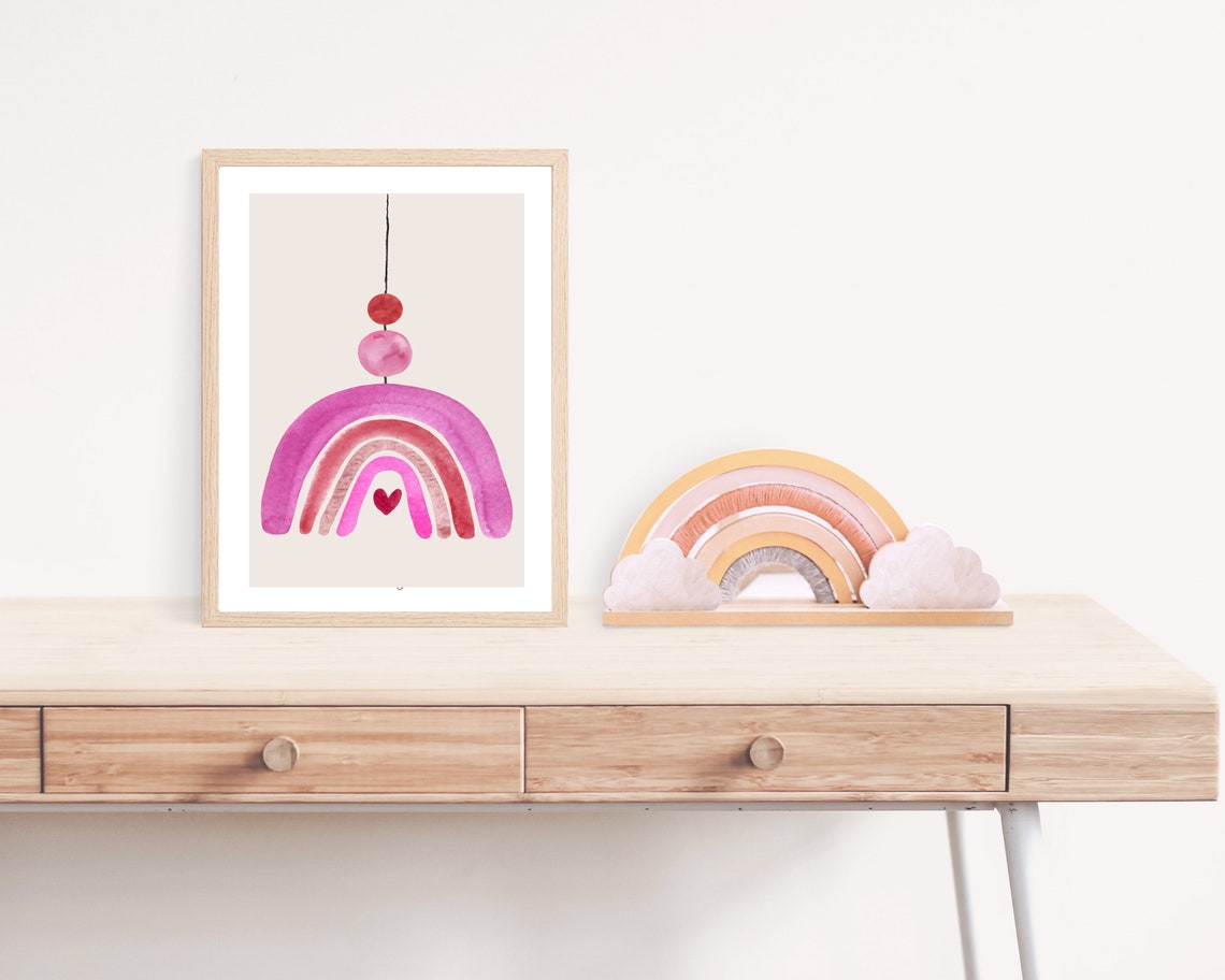 Boho Pink Rainbow Nursery Art Print For Girl Room - Image 3