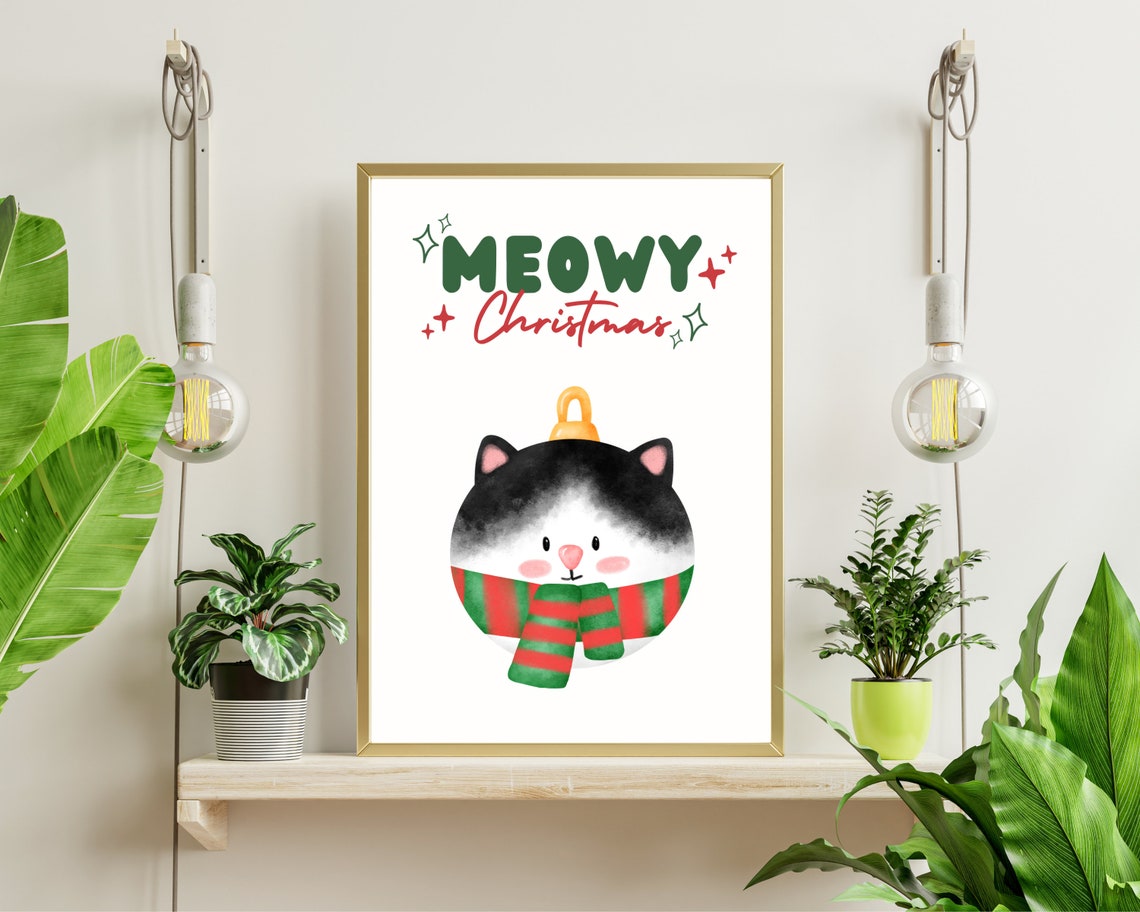 Cute Meowy Christmas Cat, Holiday Wall Art Print - Image 4