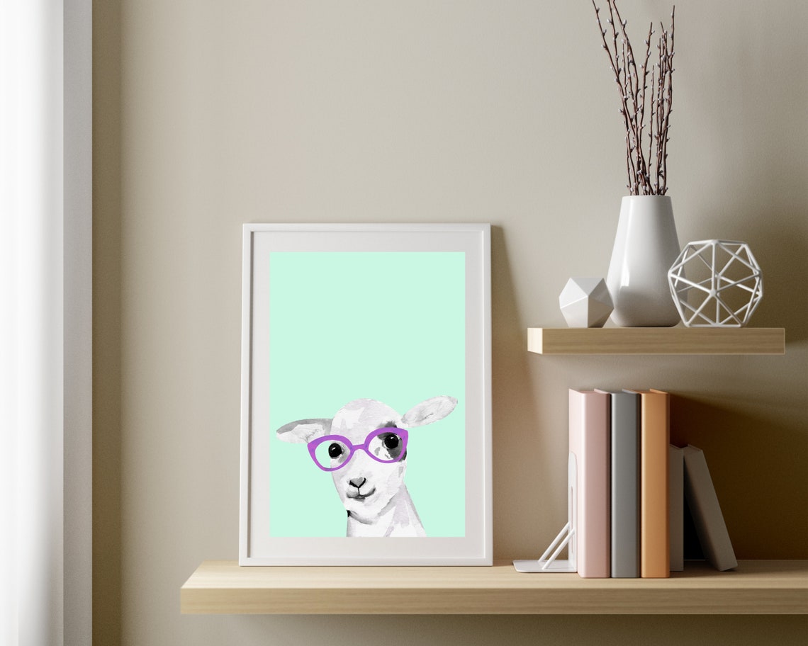 Sheep With Glasses Funny Farm Animal Art Print - Image 3