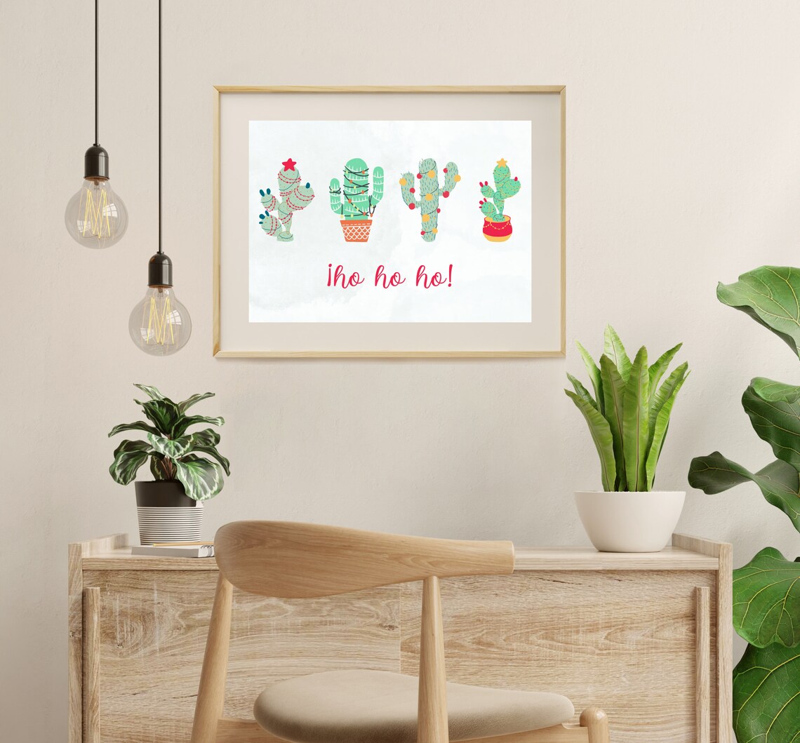 Boho Christmas Cactus Art Print, Holiday Decor - Image 2