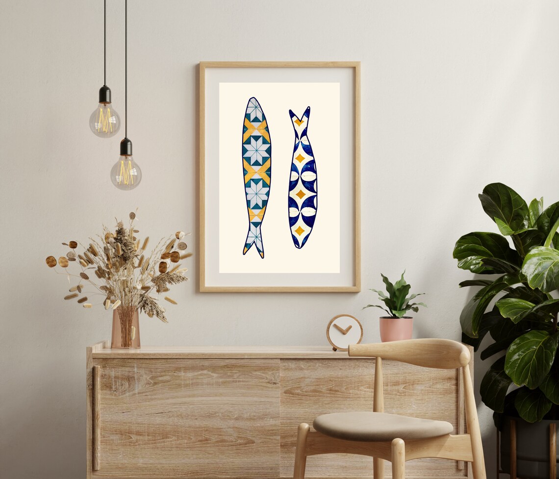 Portuguese Sardines, Boho Kitchen Decor Art Print - Image 2