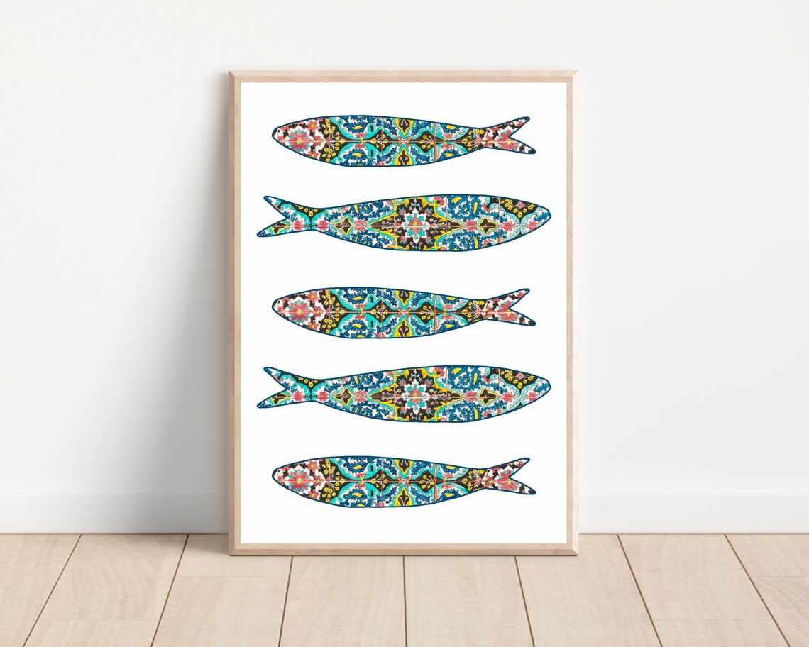 Colorful Boho Portugal Sardine Tile Art Print