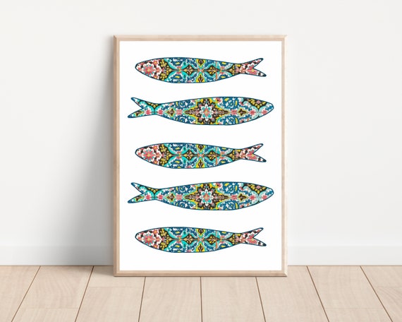 Colorful Boho Portugal Sardine Tile Art Print