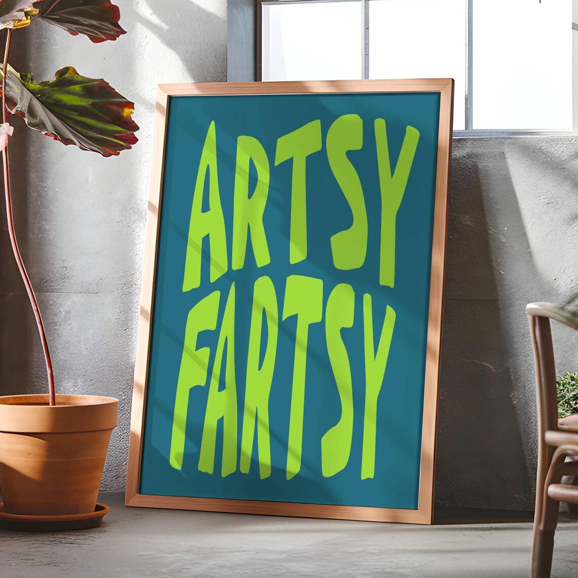 Artsy Fartsy Funny Quote Neon Green Retro Typography Art Poster Gift